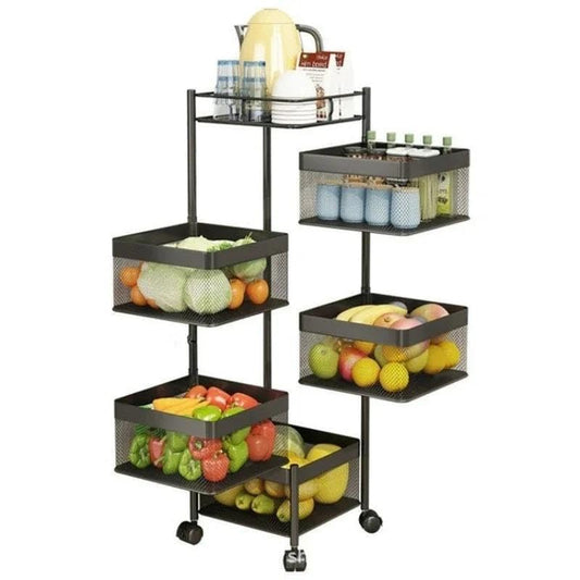 Kitchenora 4-Layer Square Revolving Storage Trolley with Wheels