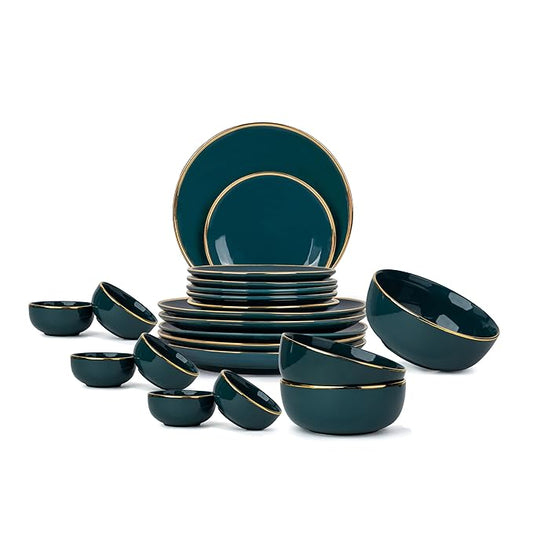Kitchenora Teal Goldline Porcelain Dinner Set 21 Pieces
