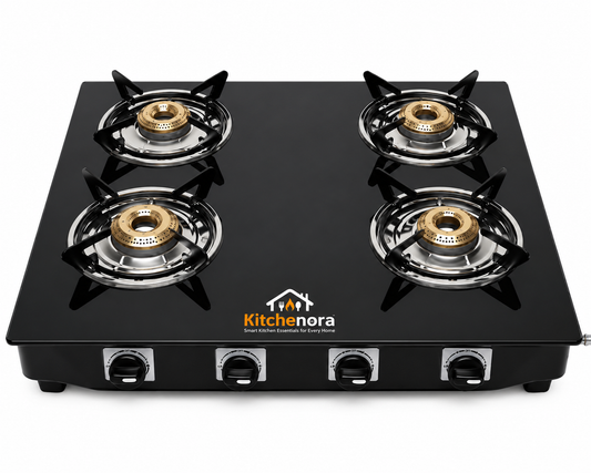 Kitchenora 4 Burner Toughened Glass Top Gas Stove