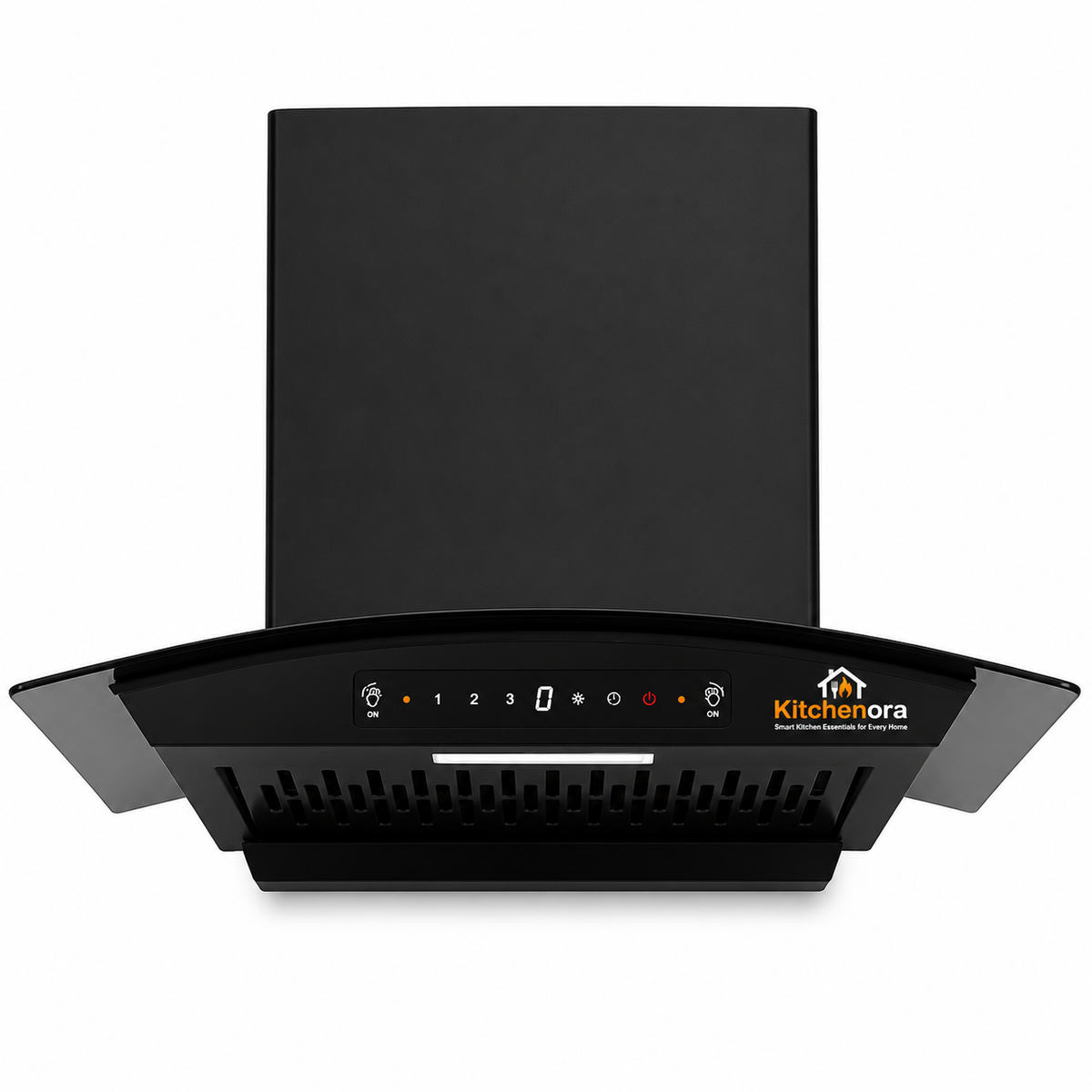 Kitchenora 60cm Black Curved Glass Auto Clean Kitchen Chimney