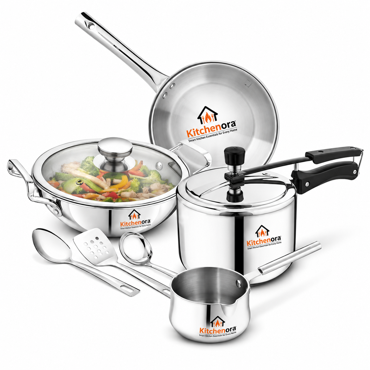 Kitchenora Triply Stainless Steel Cookware Set 8 Pieces