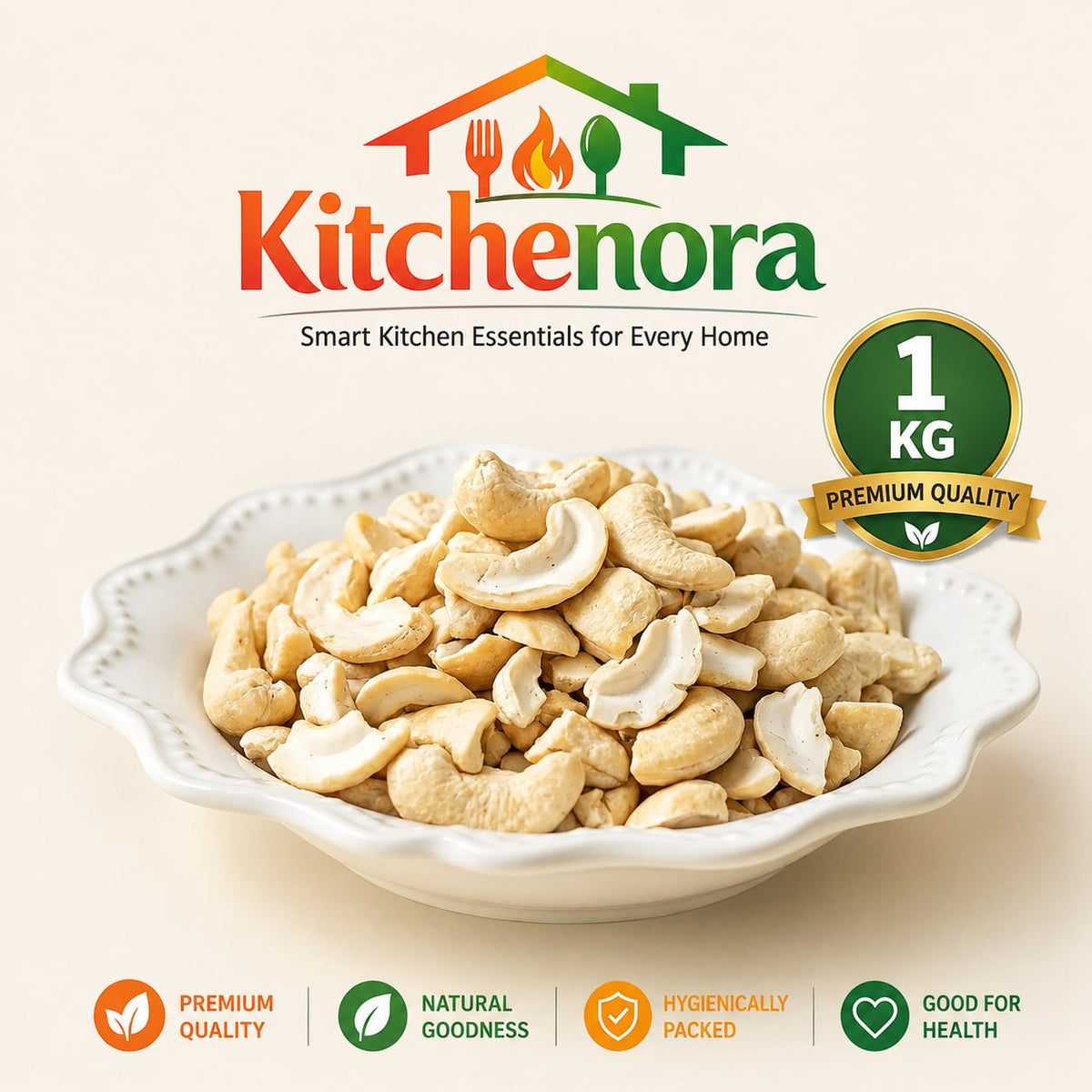 Kitchenora 1KG Premium Cashew Nuts Pack